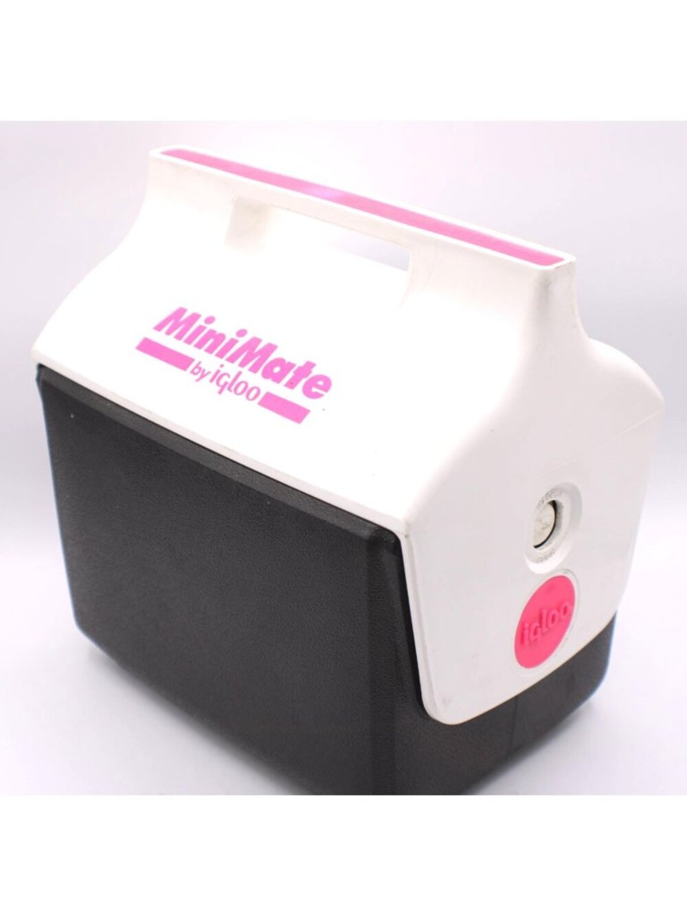 MiniMate Igloo Compact Cooler Push-Button Lid Neon Pink Black White 4qts 6pk Vtg